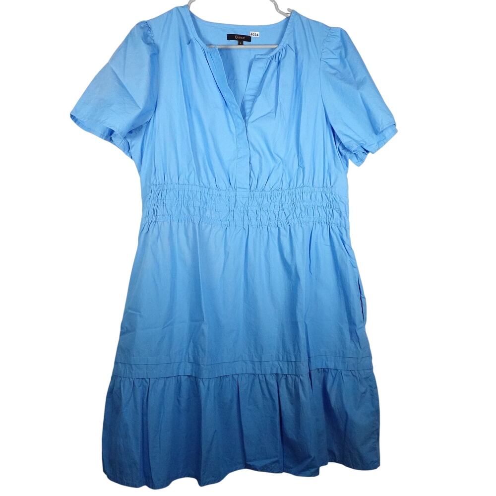 Quince Sz Large Organic Cotton Tiered Mini Dress Cornflower Blue 4034-19